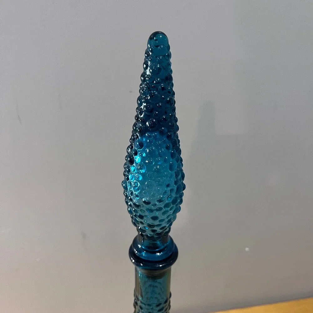 Vtg Empoli Blue Hobnail‎ Bubble Glass Decanter Genie Bottle Italy 21.5